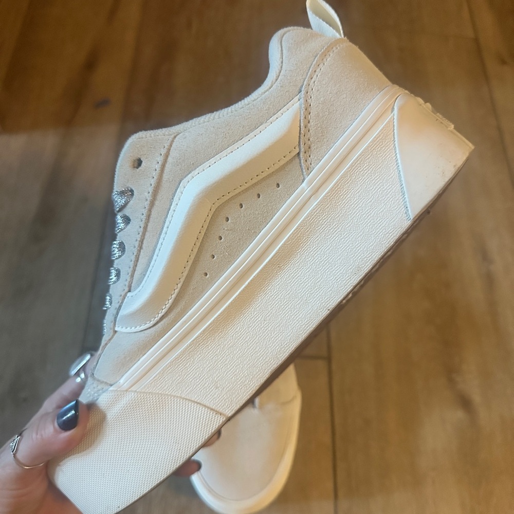 Vans Cream Platform Sneakers with Silver Laces